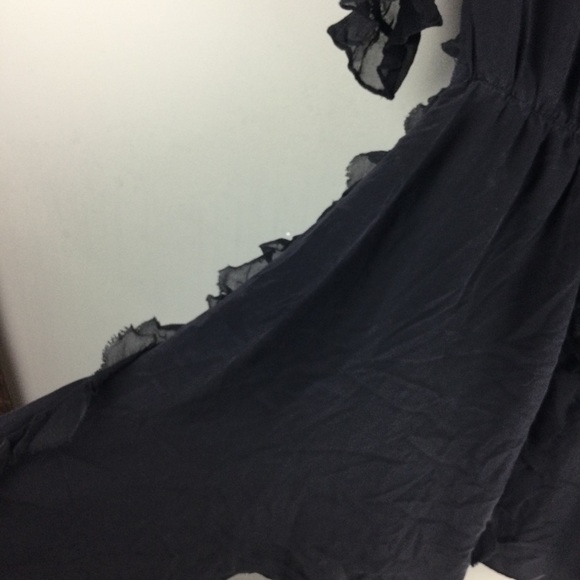 Vivienne Midow 100% Silk Ruffle Raw Trim Sheer Sleeve Black Mini Dress Size 2 - Picture 8 of 12